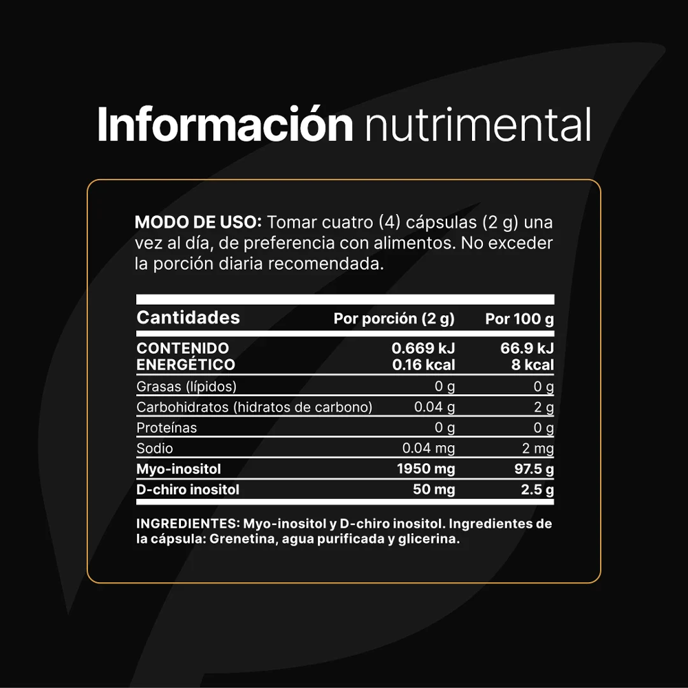 Myo y D-Chiro Inositol Platinum Mezcla de Ratio 40:1 Información Nutrimental B Life