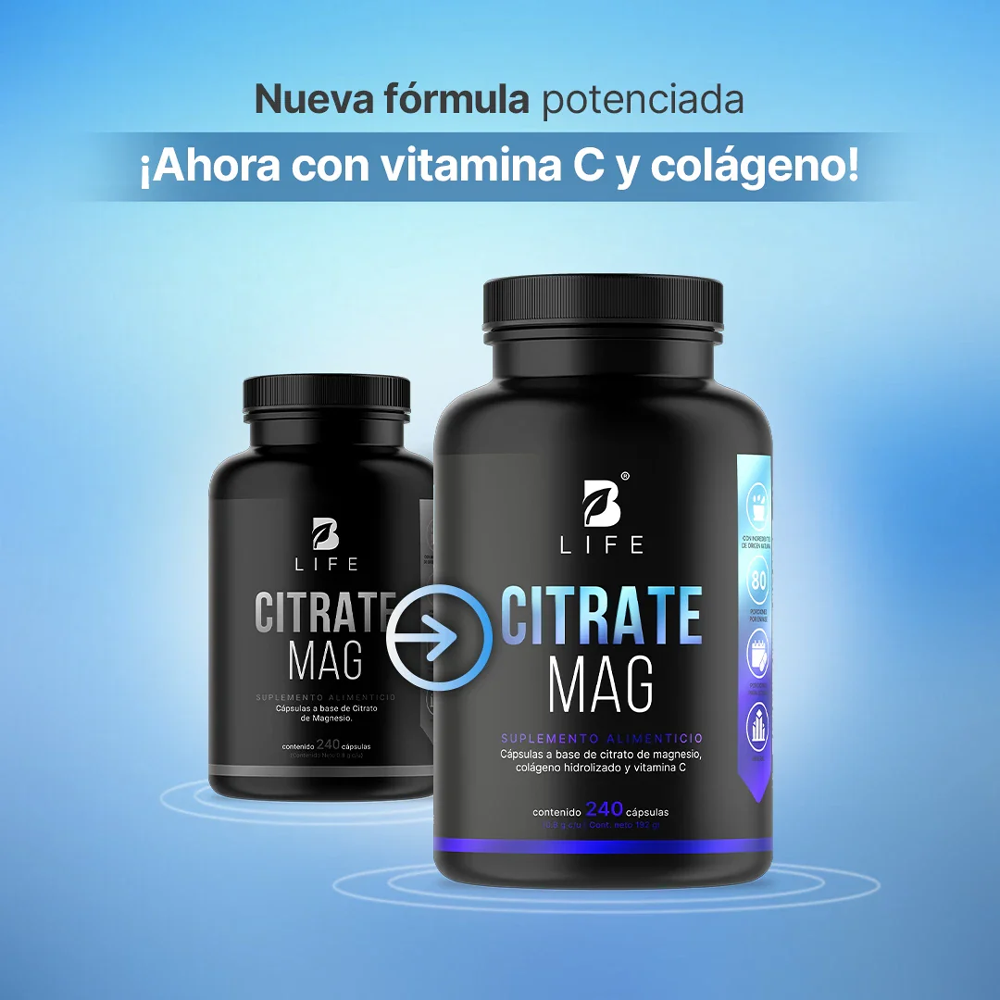 Citrato de Magnesio 240 Cápsulas Suplemento Alimenticio B Life con Vitamina C y Colágeno